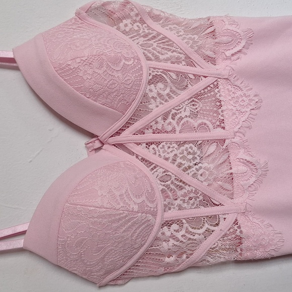 Madrag XL Pink Barbiecore Floral Lace Valentine's Day Bodycon Dress - Picture 8 of 9